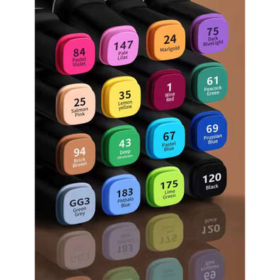 Set 48 markere colorate duble cu varf subtire si gros 1/6 mm, geanta pentru depozitare, cerneala pe baza de alcool